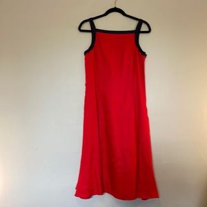 Ralph Lauren sleeveless red with blue trim around neck linen dress size 8